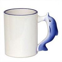 Фото Кружка керамическая белая для сублимации, ручка в форме дельфина