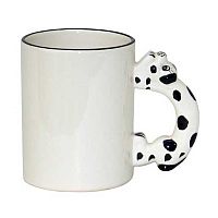 Фото Кружка керамическая белая для сублимации, ручка в форме собаки